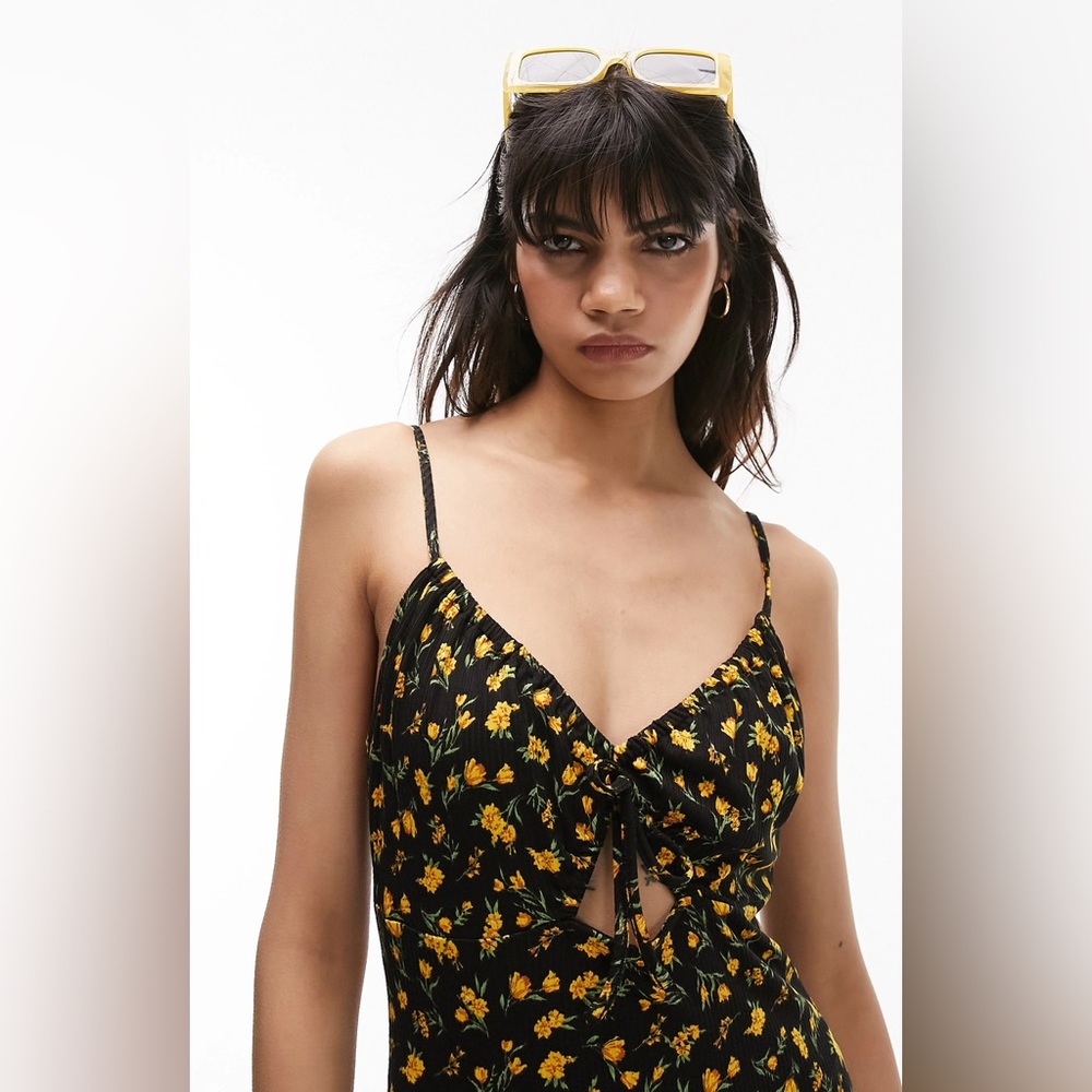 Topshop | Floral Cutout Rib Dress (S)